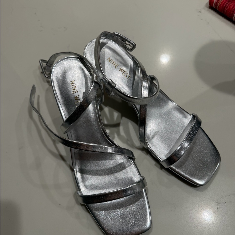 Nine West Hanni Metallic Silver Strappy Heel Sandals
